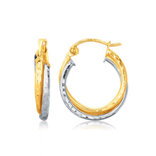 Load image into Gallery viewer, 14k Two-Tone Gold Interlaced Hoop Earrings with Hammered Texture
