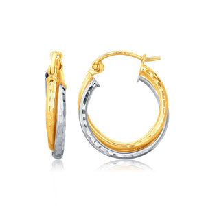 14k Two-Tone Gold Interlaced Hoop Earrings with Hammered Texture