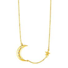 Load image into Gallery viewer, 14k Yellow Gold Necklace with Moon and Star with Diamonds
