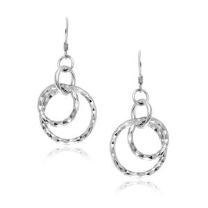 Sterling Silver Dangling Earrings with Dual Textured Circles