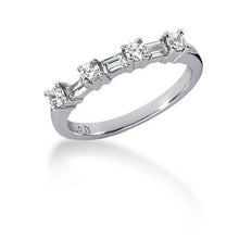 Load image into Gallery viewer, 14k White Gold Seven Diamond Wedding Ring Band with Round and Baguette Diamonds

