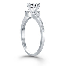 Load image into Gallery viewer, 14k White Gold Bypass Swirl Diamond Halo Engagement Ring
