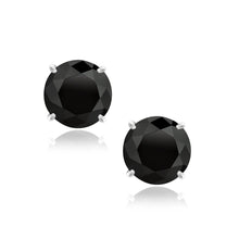 Load image into Gallery viewer, 14k White Gold 8.0mm Round Black CZ Stud Earrings
