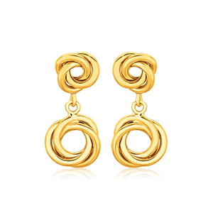14k Yellow Gold Love Knot Stud Earrings with Drops