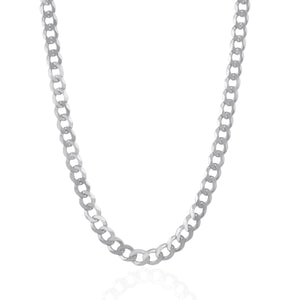 Rhodium Plated 7.2mm Sterling Silver Curb Style Chain