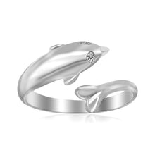 Load image into Gallery viewer, Sterling Silver Rhodium Plated Dolphin Design Polished Open Toe Ring
