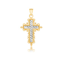 Load image into Gallery viewer, 14k Two-Tone Gold Diamond Cut and Baroque Inspired Cross Pendant
