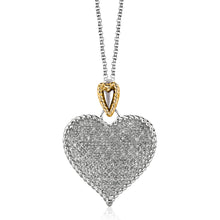 Load image into Gallery viewer, Designer Sterling Silver and 14k Yellow Gold Heart Shape Pave Diamond Pendant
