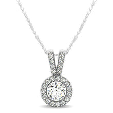 Load image into Gallery viewer, Round Pendant with Split Bail and Diamond Halo in 14k White Gold (3/4 cttw)

