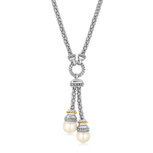 18k Yellow Gold and Sterling Silver Popcorn Style Necklace with Pearl Accents