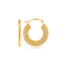 Load image into Gallery viewer, 10k Yellow Gold Greek Key Small Hoop Earrings
