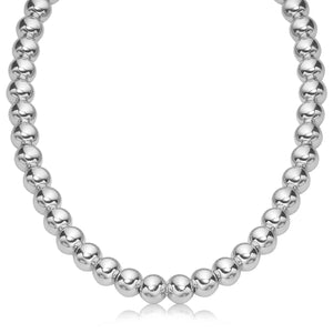 Sterling Silver Polished Bead Necklace with Rhodium Plating (10mm)