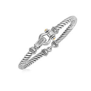 Italian Cable Bracelet with Diamond Accents in 18k Yellow Gold and Sterling Silver (.02 cttw)
