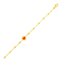 Load image into Gallery viewer, 14k Yellow Gold Childrens Bracelet with Beads and Enameled Heart
