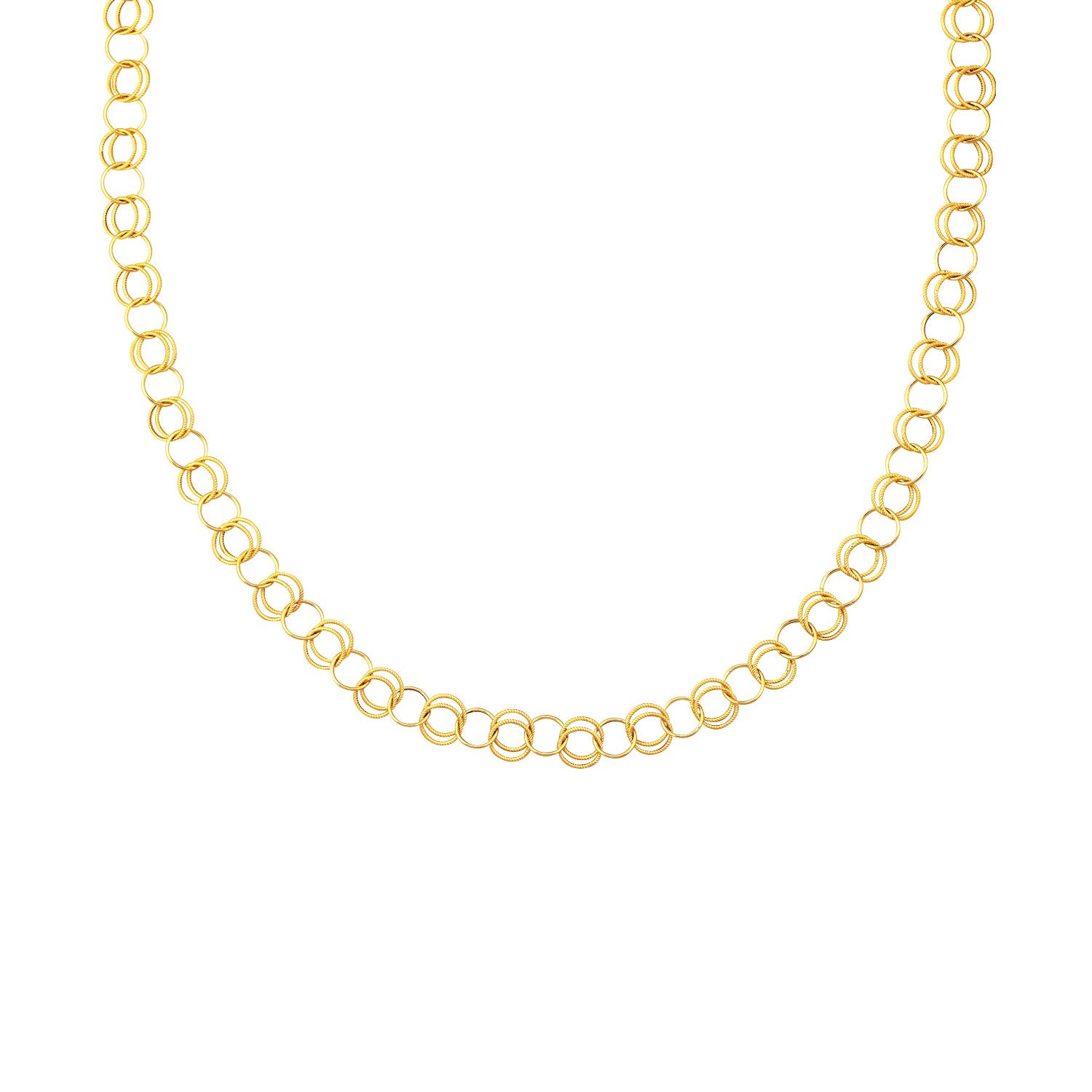 14k Yellow Gold Polished and Dual Textured Round Link Necklace