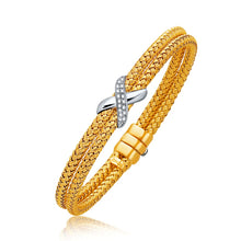 Load image into Gallery viewer, Basket Weave Bangle with Diamond Cross Accent in 14k Tone Gold (7.0mm)
