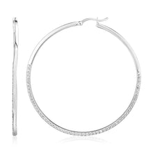 Load image into Gallery viewer, Sterling Silver Large Textured Rectangular Profile Hoop Earrings
