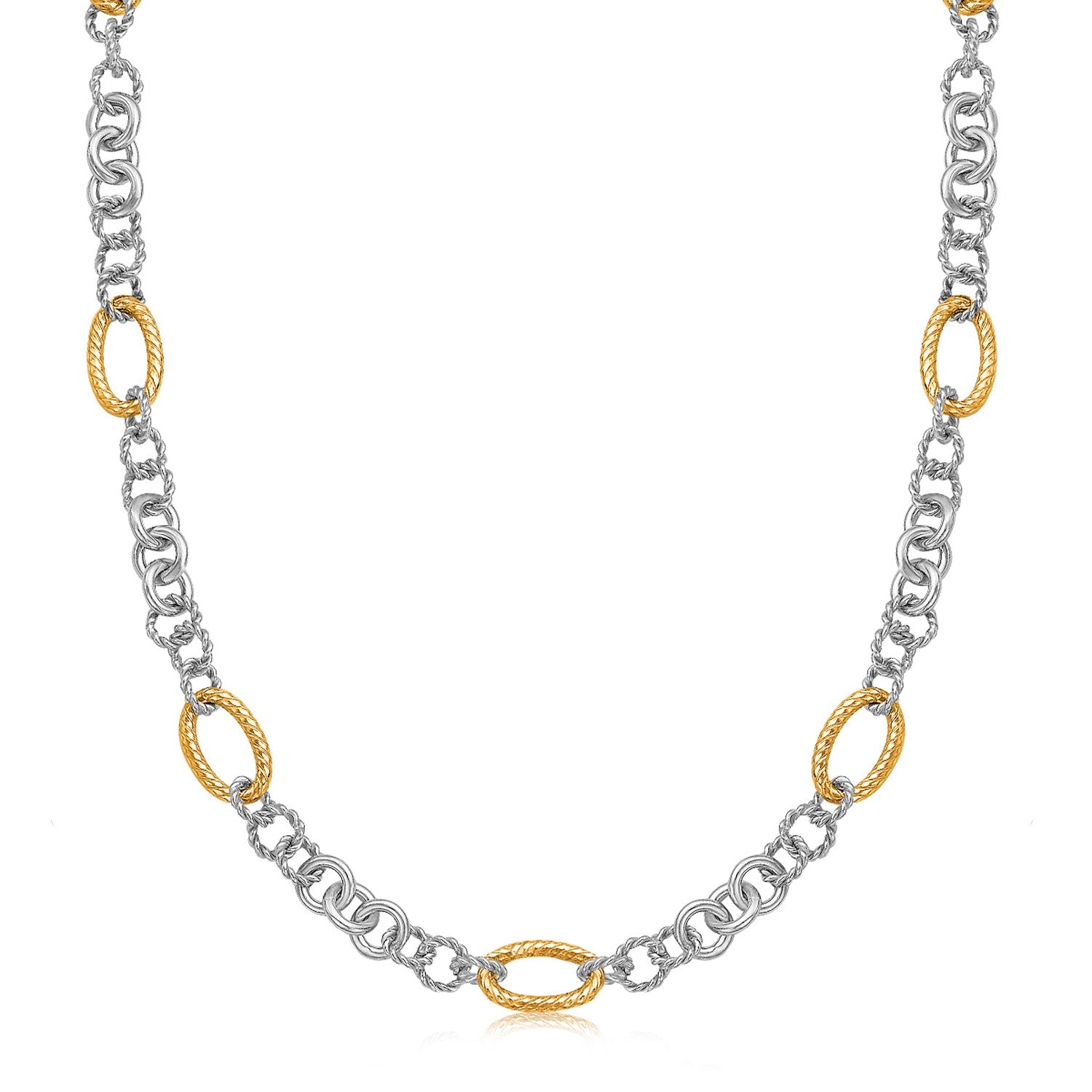 18k Yellow Gold and Sterling Silver Rhodium Plated Multi Style Chain Necklace