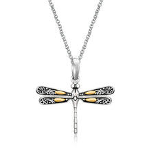 Load image into Gallery viewer, 18k Yellow Gold and Sterling Silver Pendant in a Dragonfly Design
