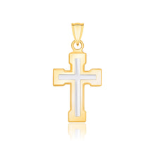 Load image into Gallery viewer, 14k Two-Tone Gold Dual Cross Design Pendant with Block Ends
