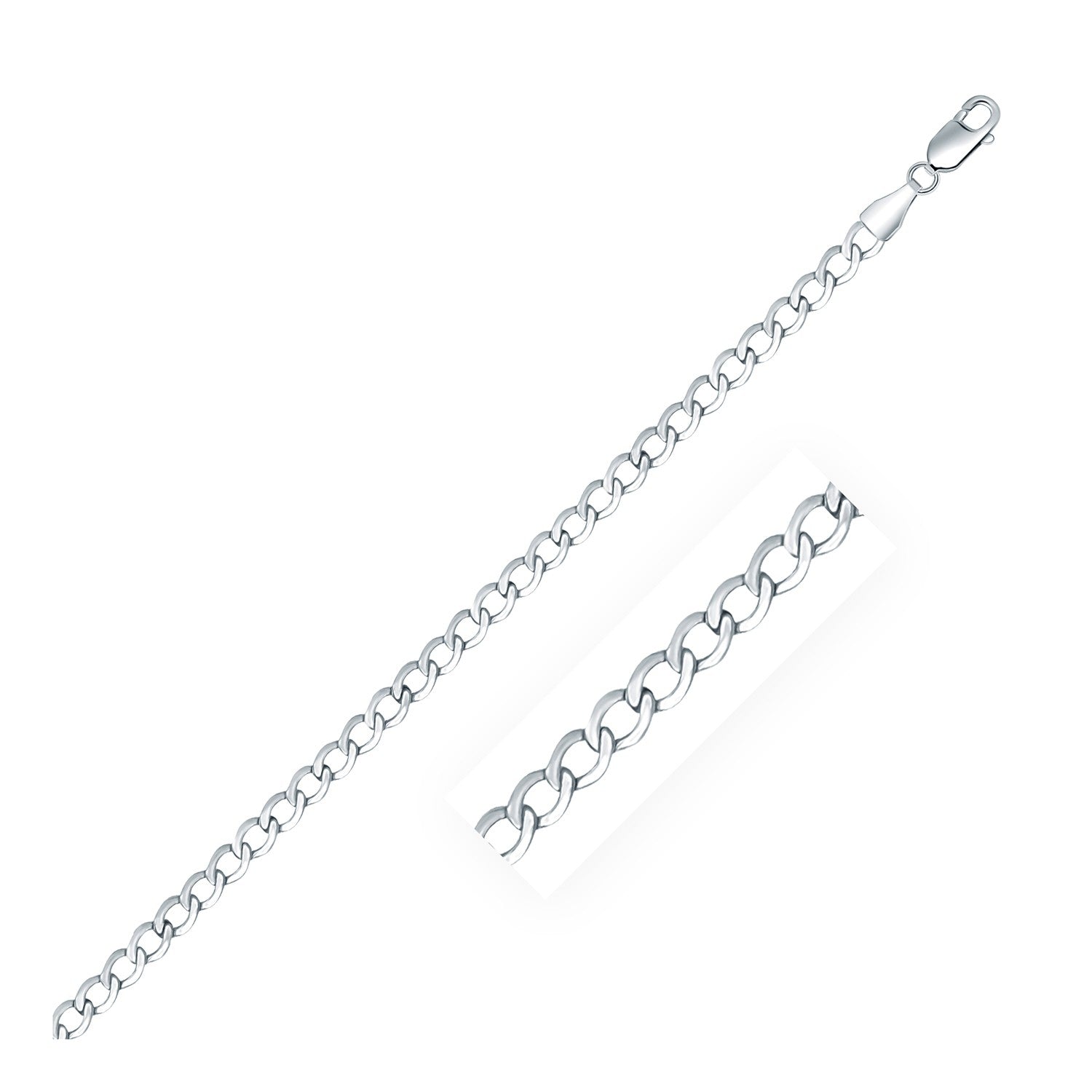 Rhodium Plated 3.7mm Sterling Silver Curb Style Chain