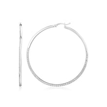 Load image into Gallery viewer, Sterling Silver Large Textured Rectangular Profile Hoop Earrings
