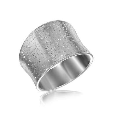 Sterling Silver Textured Rhodium Plated Concave Ring