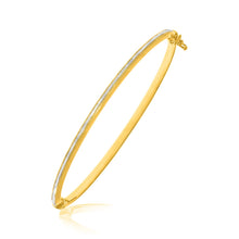 Load image into Gallery viewer, 14k Two-Tone Gold Thin Bangle with a Textured Center
