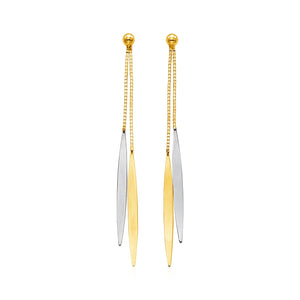 14k Two Tone Gold Polished Narrow Oval Earrings