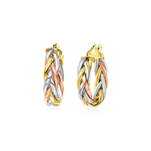 Load image into Gallery viewer, 14k Tri Color Gold Three Toned Braided Hoop Earrings
