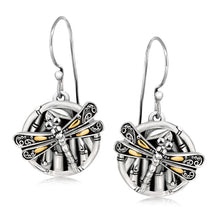 Load image into Gallery viewer, 18k Yellow Gold and Sterling Silver Branch and Dragonfly Design Earrings
