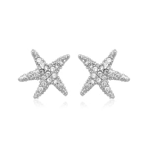 Sterling Silver Petite Starfish Earrings with Cubic Zirconias