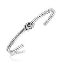 Load image into Gallery viewer, Sterling Silver Rhodium Plated Knot Design Slim Open Cuff
