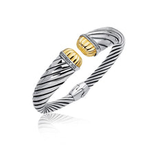 Load image into Gallery viewer, 18k Yellow Gold and Sterling Silver Diamond Decorated Cuff Bangle (.11 cttw)
