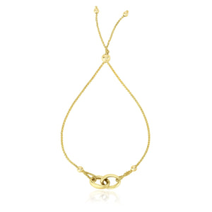 14k Yellow Gold Entwined Rings Adjustable Lariat Style Bracelet