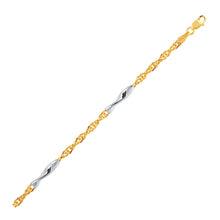 Load image into Gallery viewer, 14k Two-Tone Gold Rope Bracelet with Polished Spiral Bar Stations
