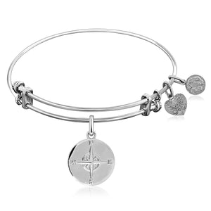 Expandable White Tone Brass Bangle with Compass Symbol