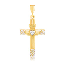 Load image into Gallery viewer, 14k Two-Tone Gold Cross Pendant with a Claddagh Motif
