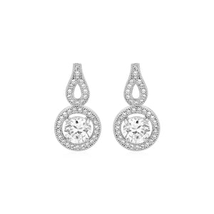 Earrings with Circle and Teardrop Motif with Cubic Zirconia in Sterling Silver