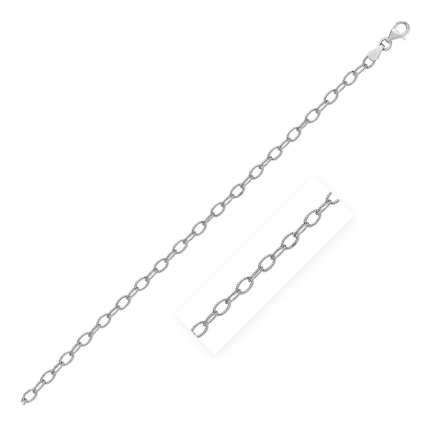Rhodium Plated 3.5mm Sterling Silver Rolo Style Chain
