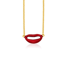 Load image into Gallery viewer, 14k Yellow Gold with Enamel Red Lips Necklace
