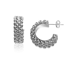 Load image into Gallery viewer, Sterling Silver Half Hoop Rhodium Plated Earrings with a Popcorn Look
