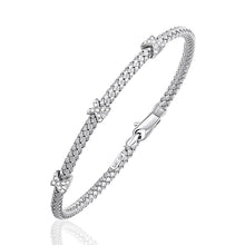 Load image into Gallery viewer, Basket Weave Bangle with Cross Diamond Accents in 14k White Gold (4.0mm)
