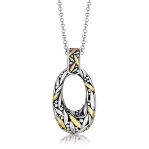 18k Yellow Gold and Sterling Silver Open Oval Marquise Decorated Pendant