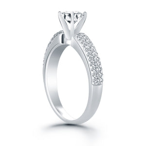 14k White Gold Triple Row Pave Diamond Engagement Ring