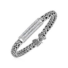 Load image into Gallery viewer, Wide Woven Rope Bracelet with White Sapphire Accents in Sterling Silver
