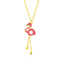 Load image into Gallery viewer, 14k Yellow Gold Childrens Necklace with Enameled Flamingo Pendant
