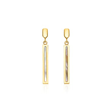 Load image into Gallery viewer, 14k Yellow Gold Bar Drop Earrings with Mother of Pearl
