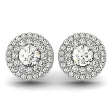 Load image into Gallery viewer, 14k White Gold Double Halo Round Diamond Earrings (1 1/4 cttw)

