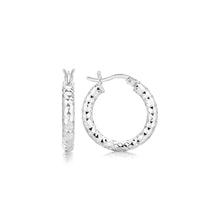 Load image into Gallery viewer, Sterling Silver Polished Rhodium Plated Faceted Hoop Style Earrings
